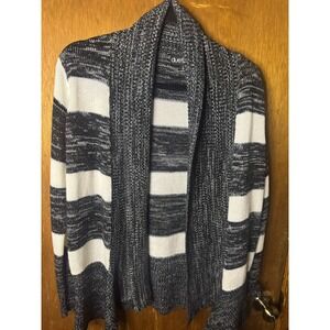 Duetime Maternity Cardigan Sweater L Navy Blue White Striped Open Front Shawl